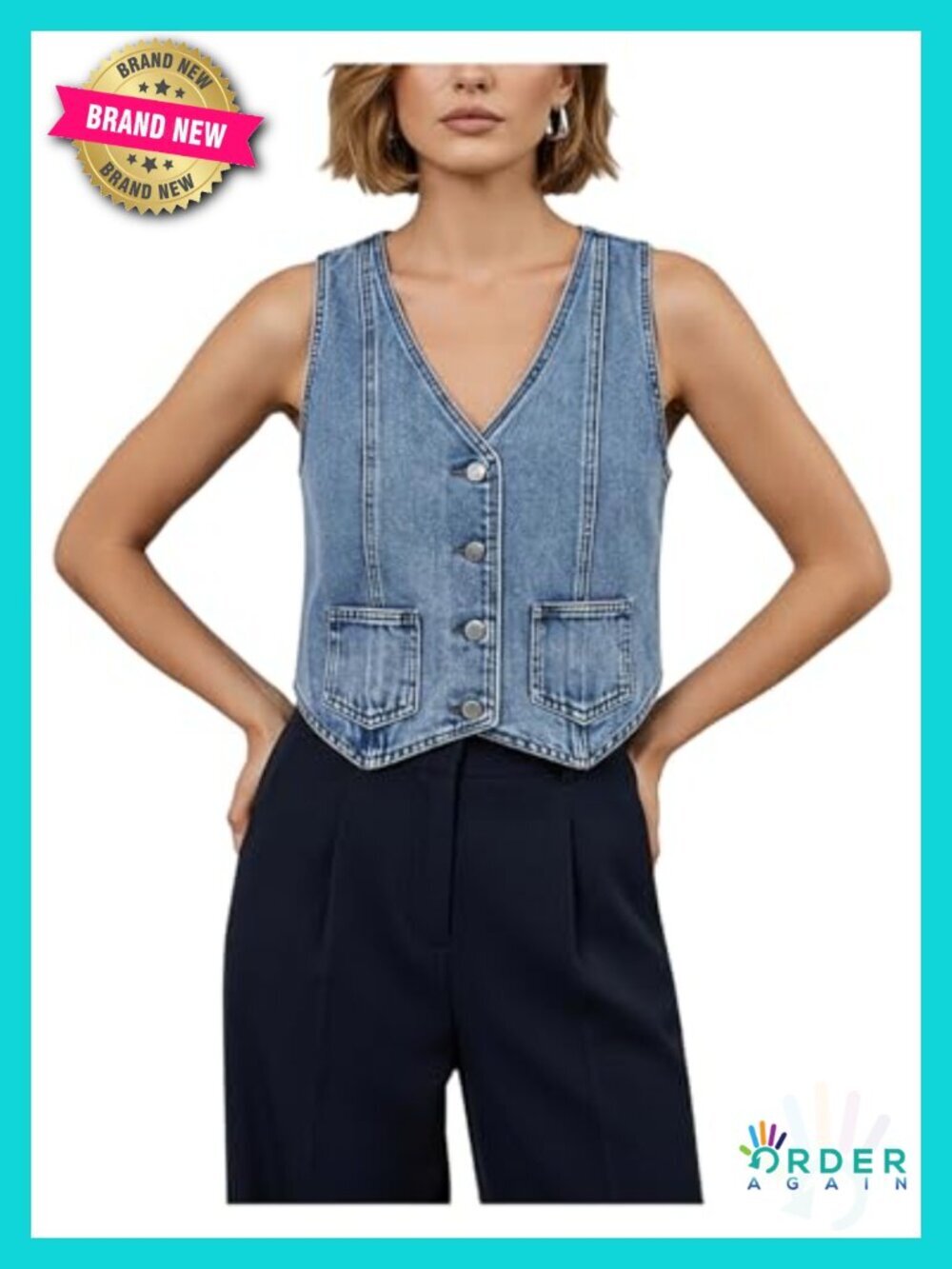 V Neck Button Down Denim Vest Sleeveless Tank Tops Streetwear Cowgirl Chic